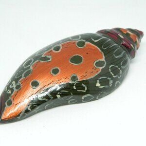 COLLECTIF Orange Black Large Shell Wooden Brooch
